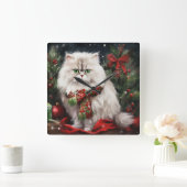 雪の中のペルシャ猫 スクエア壁時計 (ホーム)