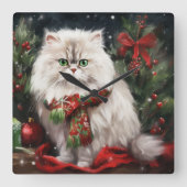 雪の中のペルシャ猫 スクエア壁時計 (正面)