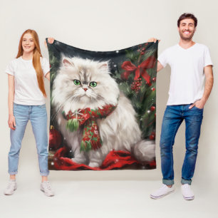 雪の中のペルシャ猫 フリースブランケット