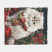 雪の中のペルシャ猫 フリースブランケット (正面(横))