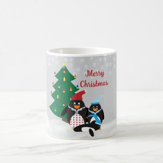 雪の中のペンギン クリスマス コーヒーマグカップ (中央)