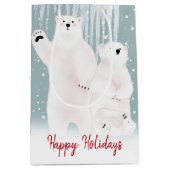 雪の中のホッキョクグマ家族 ミディアムペーパーバッグ (正面)