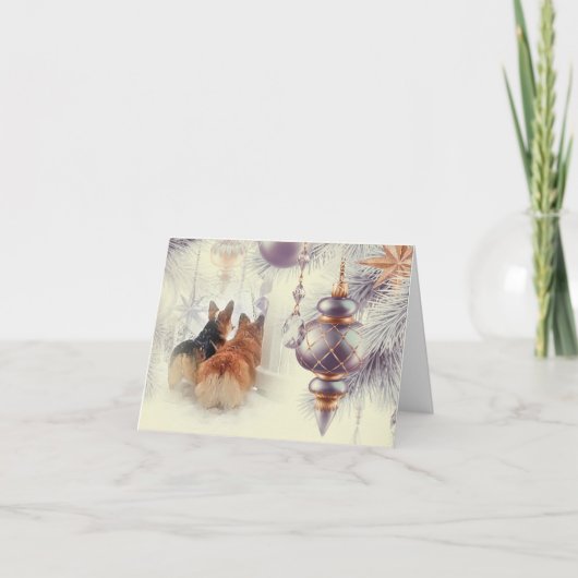 雪の中のホリデーコーギー シーズンカード (正面)