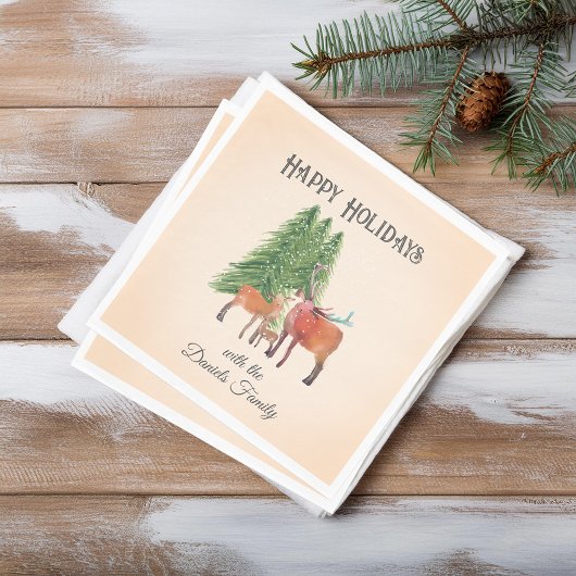 雪の中のホリデーディアーパーソナライズされた スタンダードランチョンナプキン