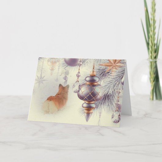 雪の中のホリデー ペンブローク ウェルシュ コーギー シーズンカード (正面)