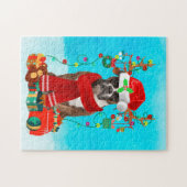 雪の中のボクサーとクリスマスプレゼント ジグソーパズル (横)