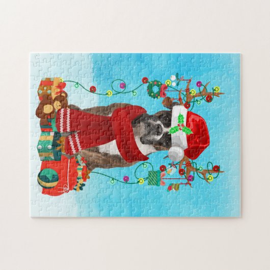 雪の中のボクサーとクリスマスプレゼント ジグソーパズル (横)