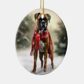 雪の中のボクサードッグ クリスマス セラミックオーナメント (右)