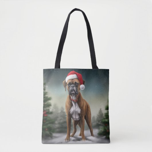 雪の中のボクサードッグ クリスマス トートバッグ (正面)