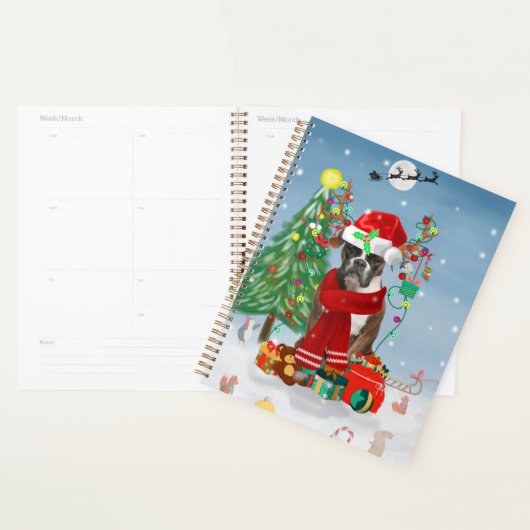 雪の中のボクサー犬とクリスマスプレゼント プランナー手帳 (ディスプレー)