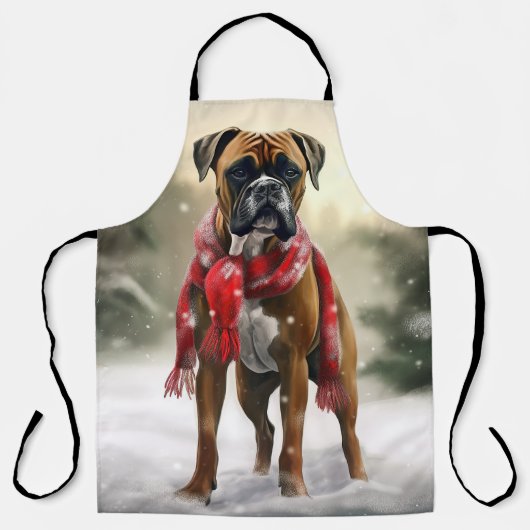 雪の中のボクサー犬 エプロン (正面)