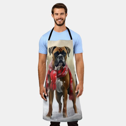 雪の中のボクサー犬 エプロン (着用した状態)