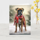 雪の中のボクサー犬 カード (黄色い花)