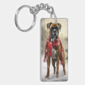雪の中のボクサー犬 キーホルダー (正面左)