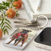 雪の中のボクサー犬 キーホルダー (正面右)