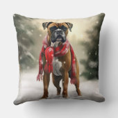 雪の中のボクサー犬 クッション (裏面)