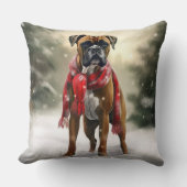 雪の中のボクサー犬 クッション (正面)