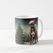 雪の中のボクサー犬 クリスマス コーヒーマグカップ (正面右)