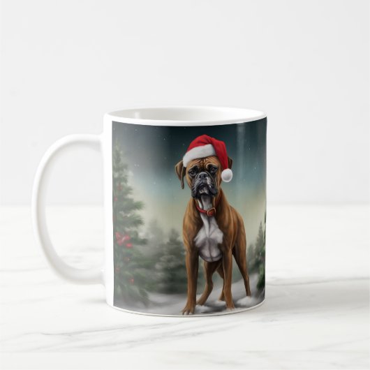 雪の中のボクサー犬 クリスマス コーヒーマグカップ (左)