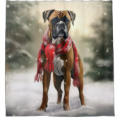 雪の中のボクサー犬 シャワーカーテン (正面)