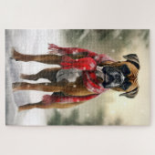 雪の中のボクサー犬 ジグソーパズル (横)