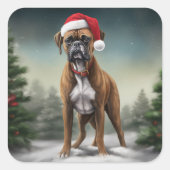 雪の中のボクサー犬 スクエアシール (正面)