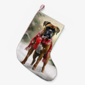 雪の中のボクサー犬 スモールクリスマスストッキング (正面 (吊り時))