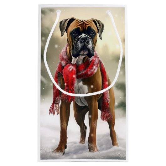 雪の中のボクサー犬 スモールペーパーバッグ (裏面)