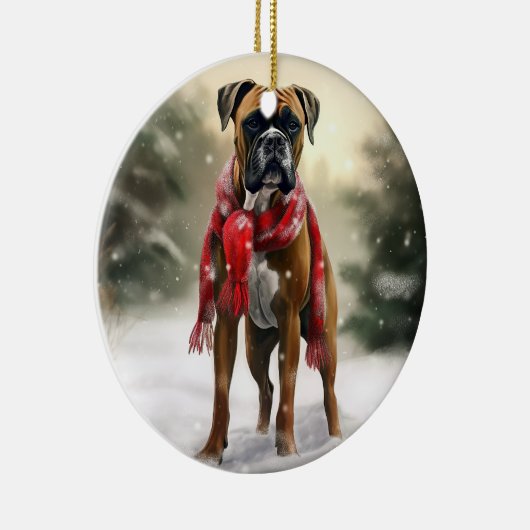 雪の中のボクサー犬 セラミックオーナメント (右)