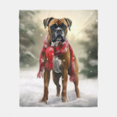 雪の中のボクサー犬 フリースブランケット (正面)