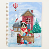雪の中のボーダーコリーとクリスマスの犬小屋 プランナー手帳 (正面)