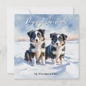 雪の中のボーダー・コリーの仔犬たち クリスマス (正面)