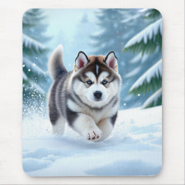 雪の中のマラミュートの子犬 マウスパッド