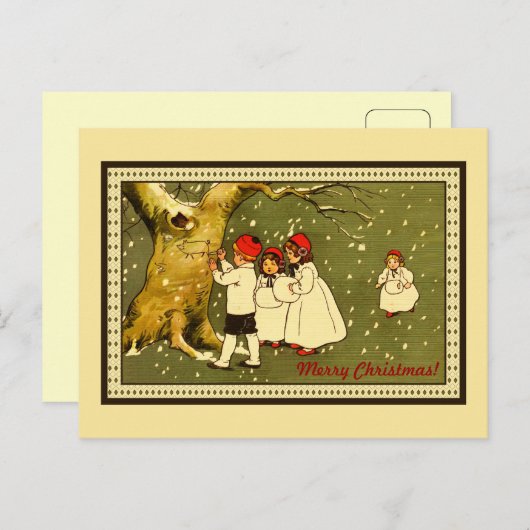 雪の中のメリークリスマスかわいい子供たち シーズンポストカード (正面/裏面)