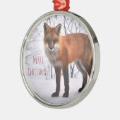 雪の中のメリークリスマスの冬のキツネ メタルオーナメント (左)