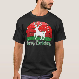 雪の中のメリークリスマスレトロトナカイ Tシャツ