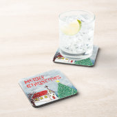 雪の中のメリークリスマス教会とクリスマスツリー コースター (右側)