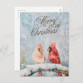 雪の中のメリークリスマス赤深紅色 シーズンポストカード (正面/裏面)