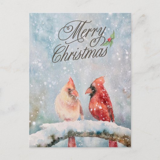 雪の中のメリークリスマス赤深紅色 シーズンポストカード (正面)
