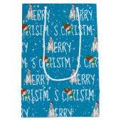 雪の中のメリークリスマス雪だるま ミディアムペーパーバッグ (裏面)