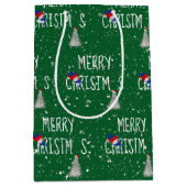 雪の中のメリークリスマス雪だるま ミディアムペーパーバッグ (正面)