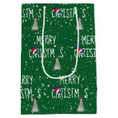 雪の中のメリークリスマス雪だるま ミディアムペーパーバッグ (裏面)