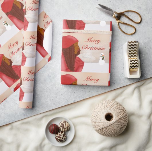 雪の中のメリークリスマス ラッピングペーパー (クラフト)