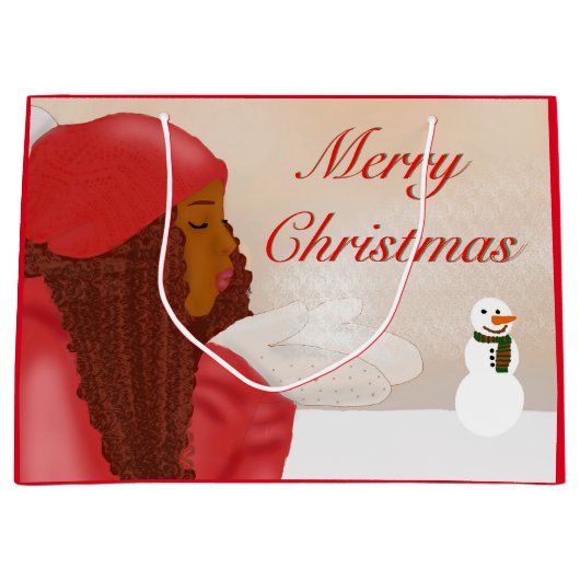 雪の中のメリークリスマス ラージペーパーバッグ (正面)