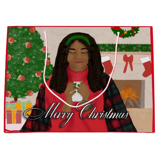 雪の中のメリークリスマス ラージペーパーバッグ (正面)