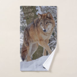 雪の中のモンゴルのアルファイオカミ ハンドタオル