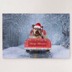 雪の中のヨークシャーテリアの犬 クリスマスのシーン ジグソーパズル