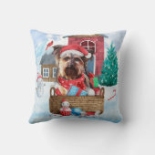雪の中のヨークシャーテリアドッグクリスマスドッグハウス クッション (裏面)