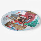 雪の中のヨークシャーテリアドッグクリスマスドッグハウス ペーパープレート (アングル)