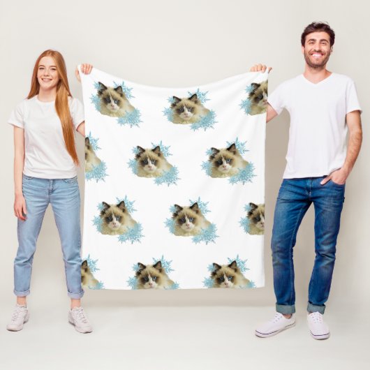 雪の中のラグドール猫 フリースブランケット (インサイチュ)